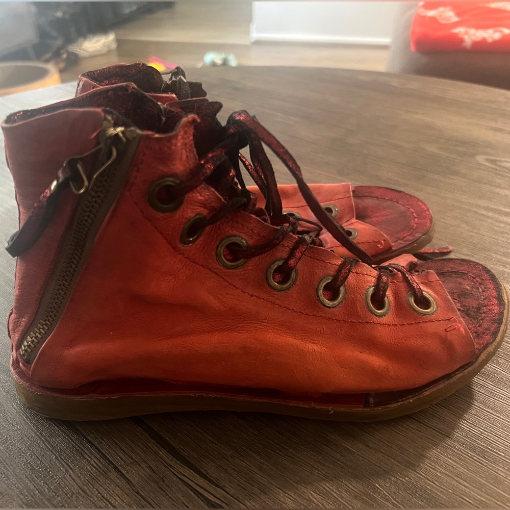 A.S.98 Red Leather Sandals Rhett Lace Up - Picture 3 of 5